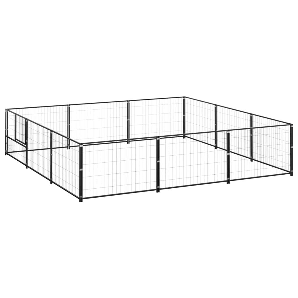 Chenil extérieur cage enclos parc animaux chien noir 9 m² acier 02_0000563 - Helloshop26