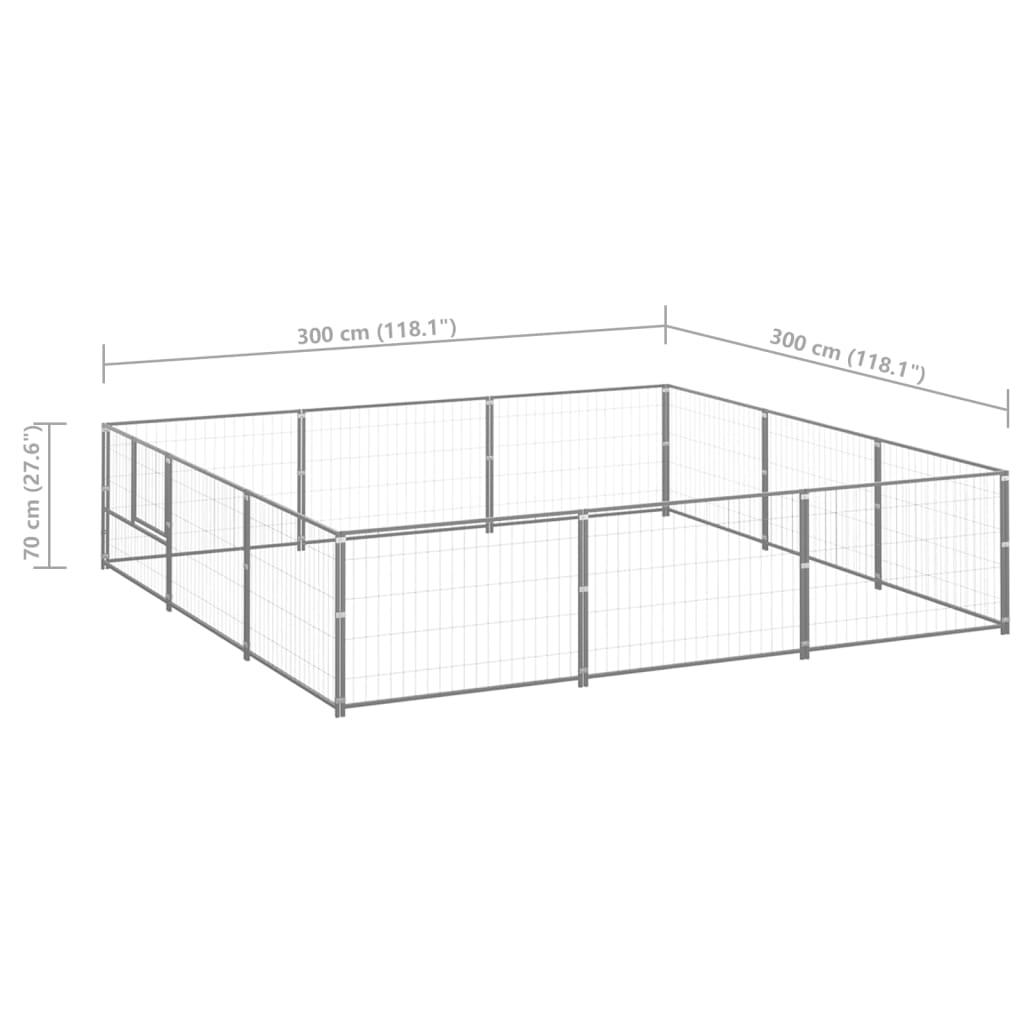 Chenil extérieur cage enclos parc animaux chien argenté 9 m² acier 02_0000308 - Helloshop26