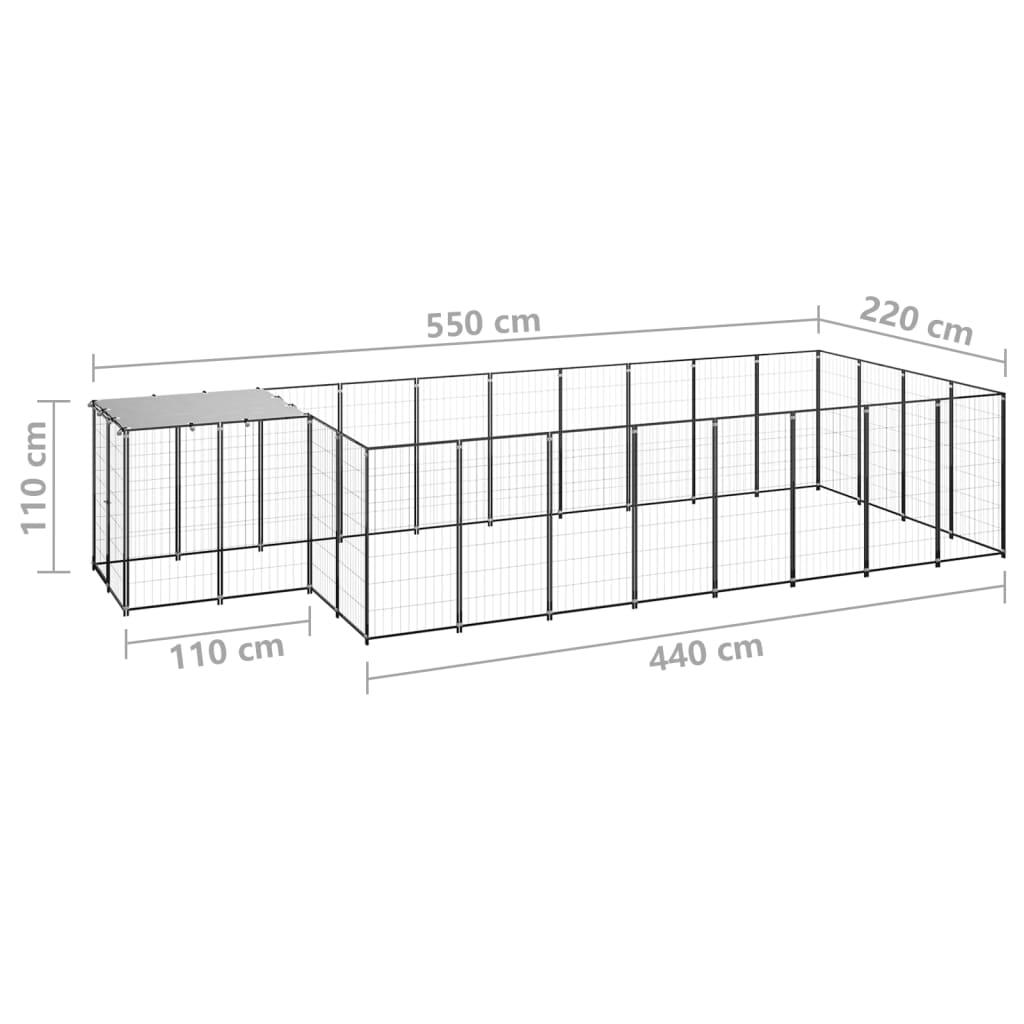 Chenil extérieur cage enclos parc animaux chien 10,89 m² 110 cm acier noir 02_0000486 - Helloshop26