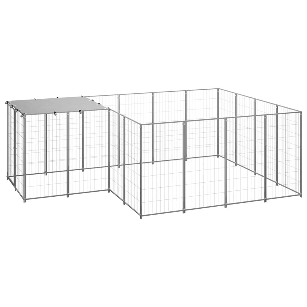 Chenil extérieur cage enclos parc animaux chien argenté 6,05 m² acier 02_0000292 - Helloshop26