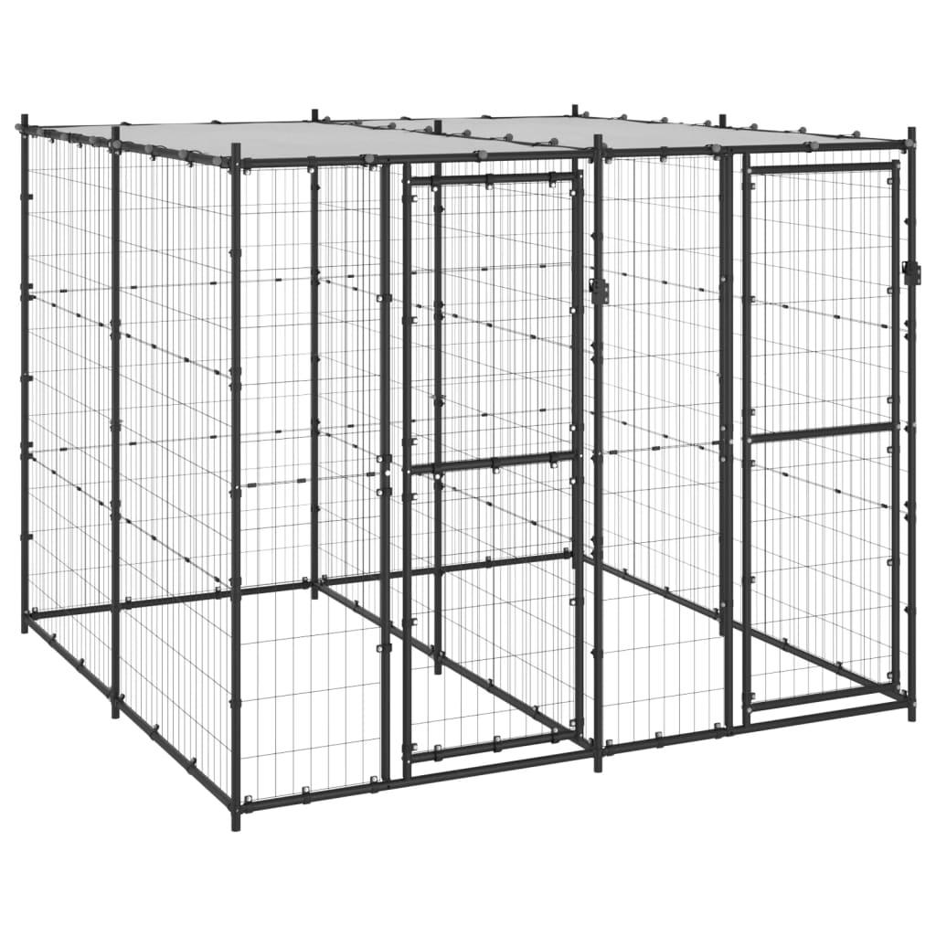 Chenil extérieur cage enclos parc animaux chien extérieur acier avec toit 4,84 m² 02_0000401 - Helloshop26