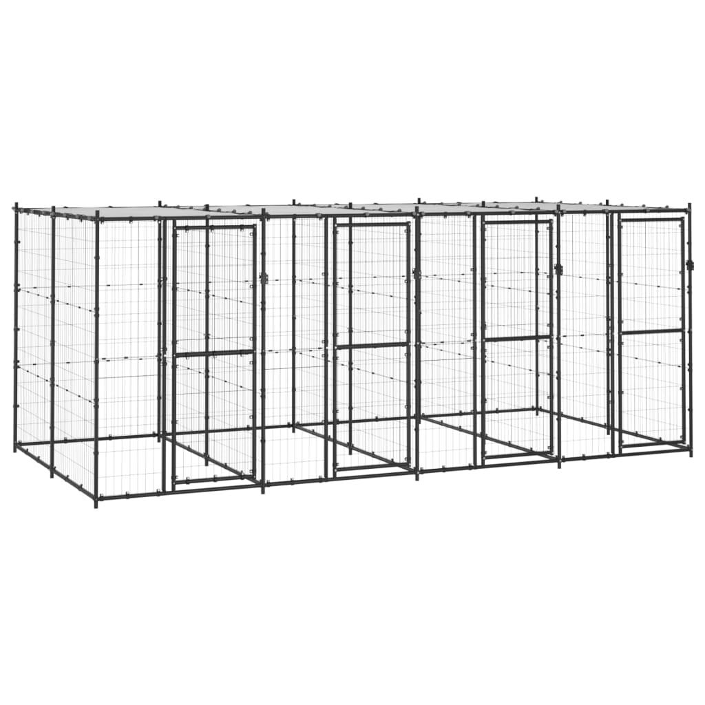 Chenil extérieur cage enclos parc animaux chien extérieur acier avec toit 9,68 m² 02_0000404 - Helloshop26