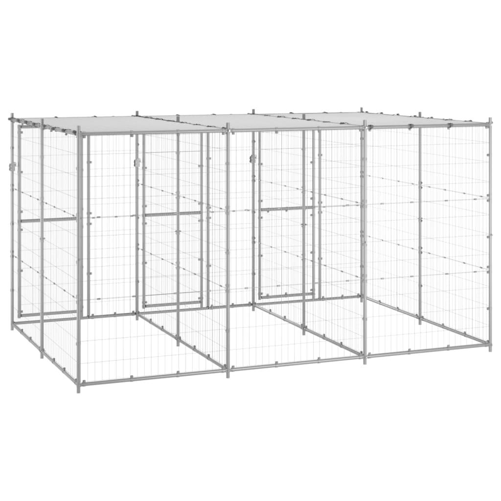 Chenil extérieur cage enclos parc animaux chien extérieur acier galvanisé avec toit 7,26 m² 02_0000445 - Helloshop26