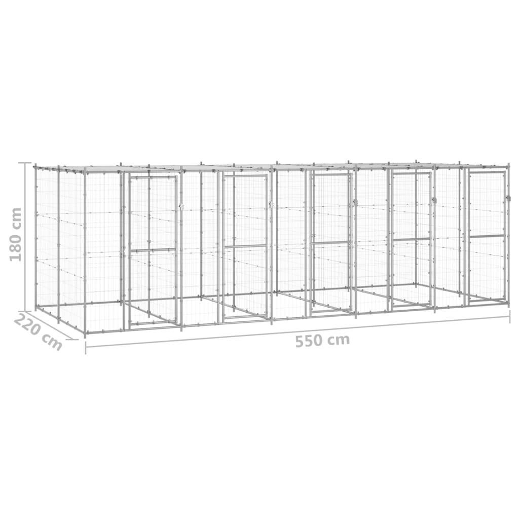 Chenil extérieur cage enclos parc animaux chien extérieur acier galvanisé avec toit 12,1 m² 02_0000432 - Helloshop26