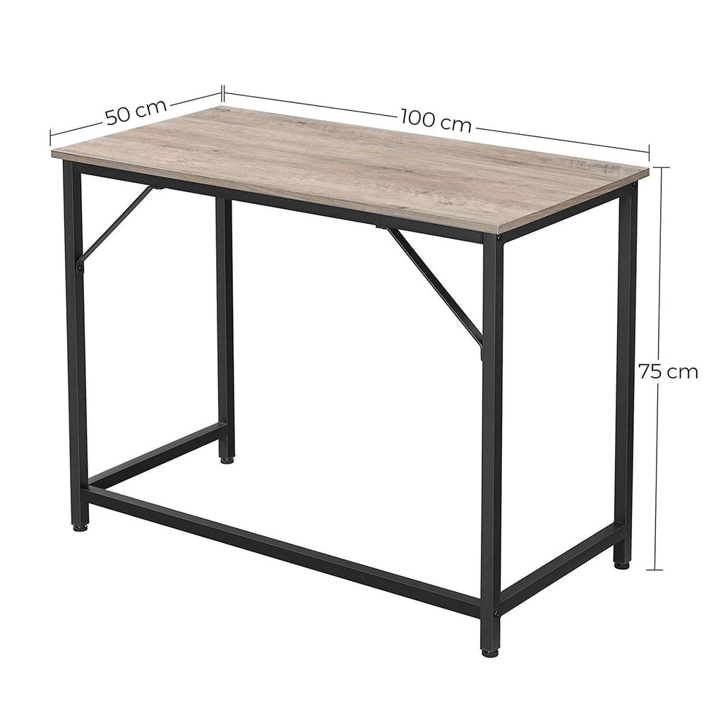 Bureau table poste de travail petite taille pour bureau salon chambre assemblage simple métal style industriel  100 cm grège et noir 12_0001322 - Helloshop26