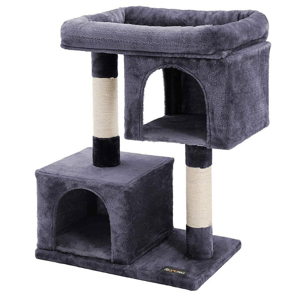 Arbre à chat colonne en sisal pour aiguiser les griffes 2 niches luxueuses maison de jeu meubles pour chatons chats et félins 84 cm couleur gris foncé 12_0001153 - Helloshop26
