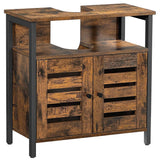 Meuble sous lavabo armoire salle de bain placard rangement 60 x 30 x 60 cm avec cadre acier portes persiennes planche réglable style industriel marron rustique et noir 12_0002742