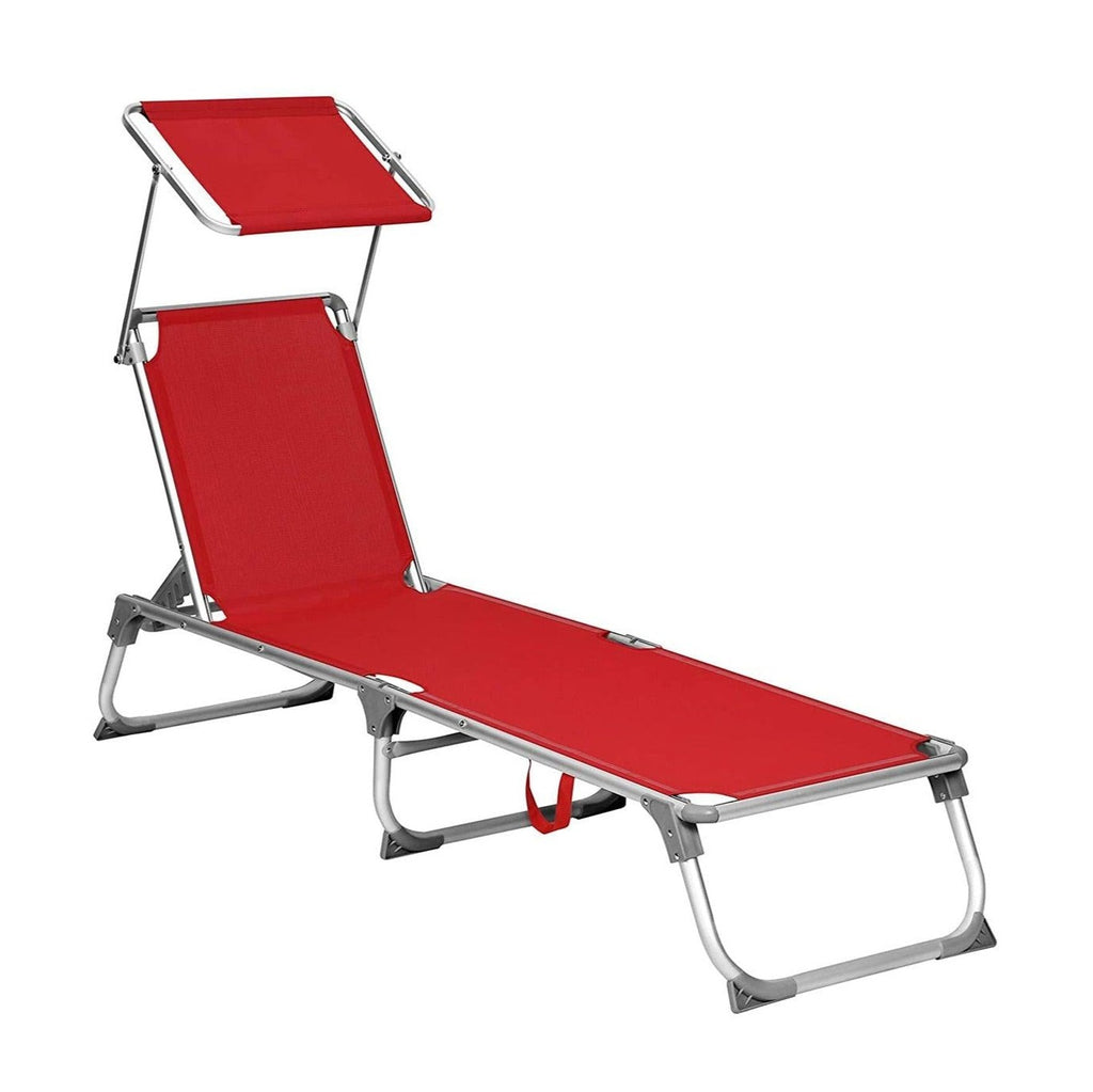 Bain de soleil inclinable chaise longue transat pliable en alu toile textilène coussin pare soleil réglable 193 x 67 x 32 cm charge 250 kg (rouge) 12_0001670 - Helloshop26