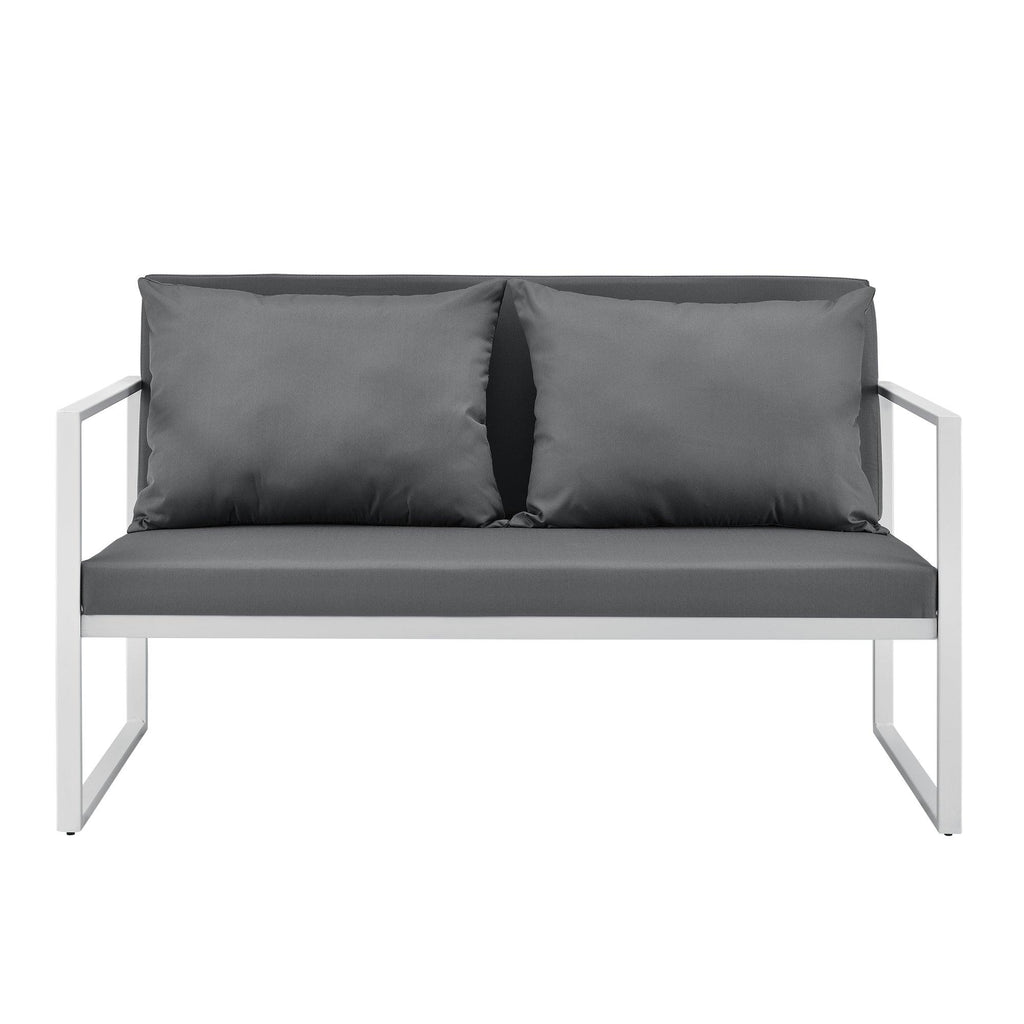 Canapé extérieur avec coussins armature métal polyester blanc 70 x 114 x 60 cm 03_0001314 - Helloshop26