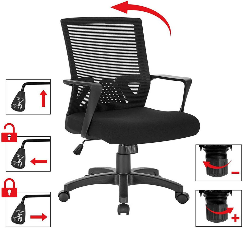 Chaise de bureau avec accoudoir et fonction bascule en nylon noir 19_0000148 - Helloshop26