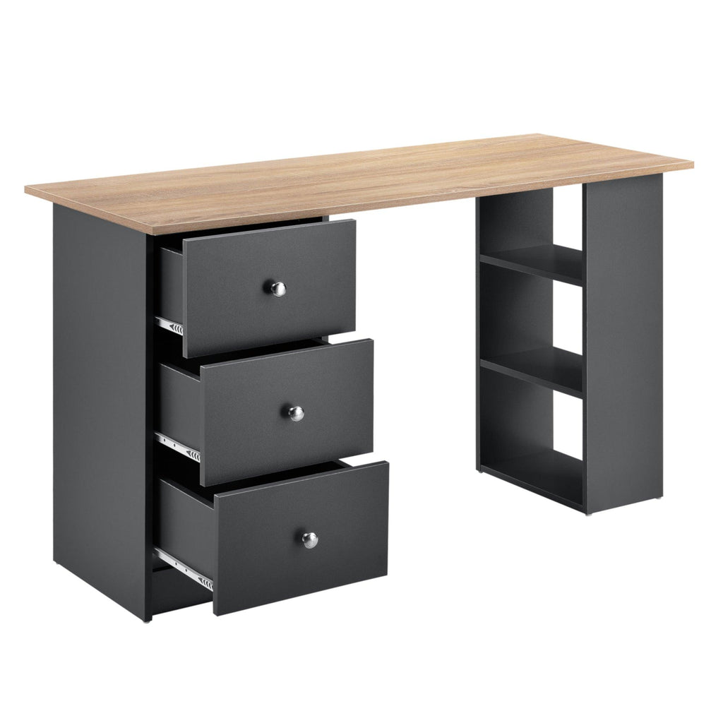 Bureau table secrétaire poste de travail informatique avec 3 tiroirs 120 cm gris foncé et bois 03_0004712 - Helloshop26