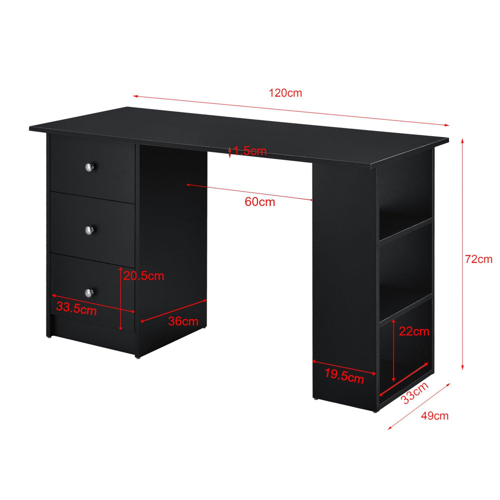 Bureau table poste de travail informatique avec 3 tiroirs bois mélaminé 120 cm noir 03_0004713 - Helloshop26