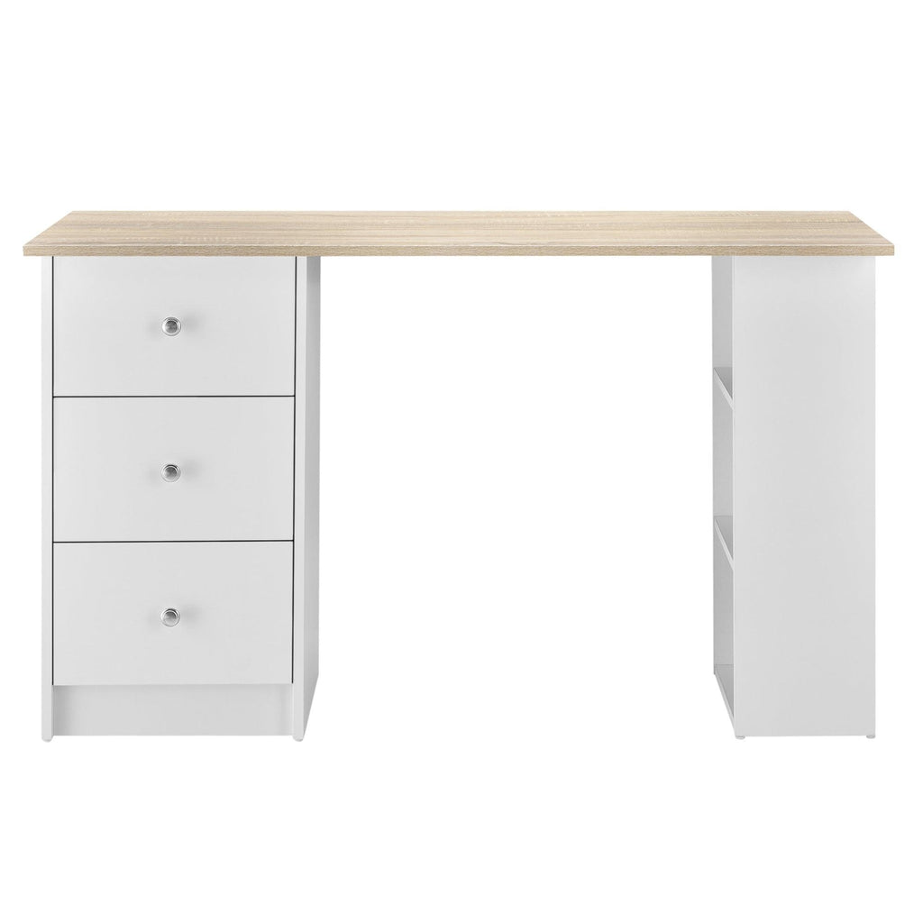 Bureau table poste de travail informatique avec 3 tiroirs 120 cm blanc et bois  03_0004709 - Helloshop26