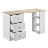 Bureau table poste de travail informatique avec 3 tiroirs 120 cm blanc et bois  03_0004709