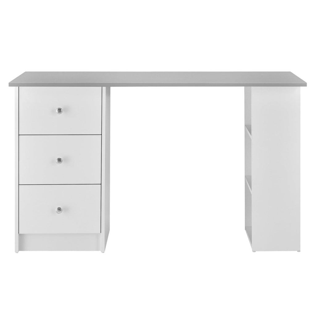 Bureau table de bureau poste de travail informatique avec 3 tiroirs bois mélaminé 120 cm blanc et gris 03_0004710 - Helloshop26