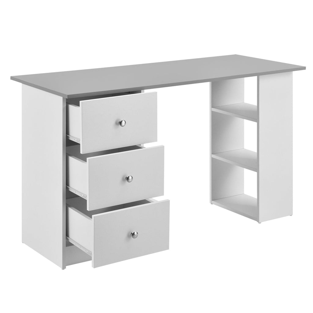 Bureau table de bureau poste de travail informatique avec 3 tiroirs bois mélaminé 120 cm blanc et gris 03_0004710 - Helloshop26