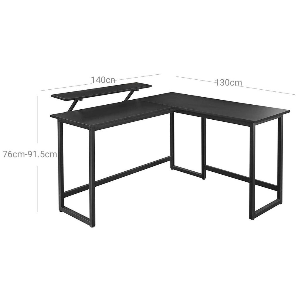 bureau en forme de l table d’angle avec support d’écran pour étudier jouer travailler gain d’espace pieds réglables cadre métallique assemblage facile noir 12_0001327 - Helloshop26