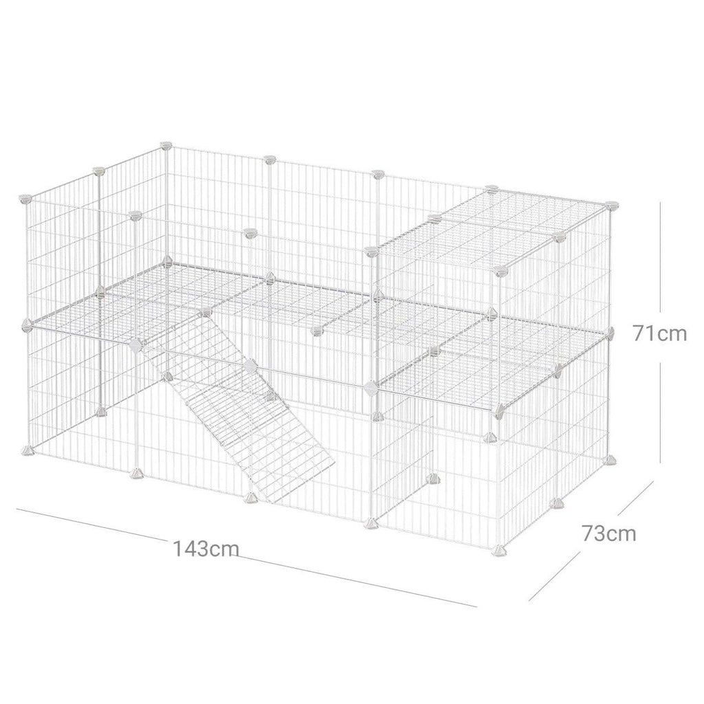 Clôture pour animaux domestiques 2 niveaux enclos modulable pour petits animaux hamsters lapins cochon d’inde panneaux grillagés usage intérieur 143 x 73 x 71 cm blanc 12_0001268 - Helloshop26