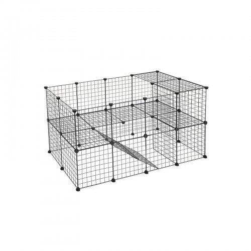 Enclos modulable pour petits animaux cage intérieur 2 niveaux maillet en caoutchouc offert cochon d inde lapin assemblage facile 143 x 73 x 71 cm noir 12_0000476 - Helloshop26