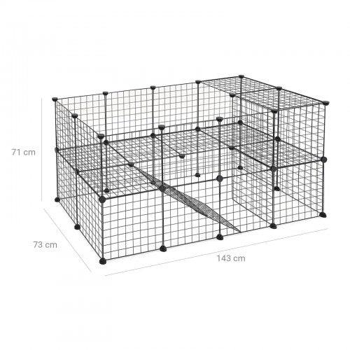 Enclos modulable pour petits animaux cage intérieur 2 niveaux maillet en caoutchouc offert cochon d inde lapin assemblage facile 143 x 73 x 71 cm noir 12_0000476 - Helloshop26