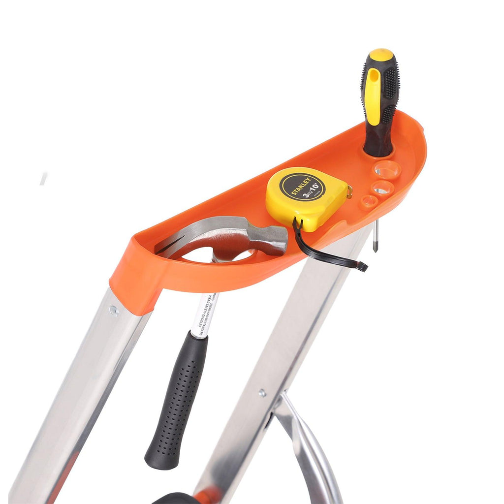 Échelle 4 marches en aluminium escabeau largeur de la marche 12 cm pliable plateau à outil pieds antidérapants capacité de charge 150 kg noir 12_0001919 - Helloshop26