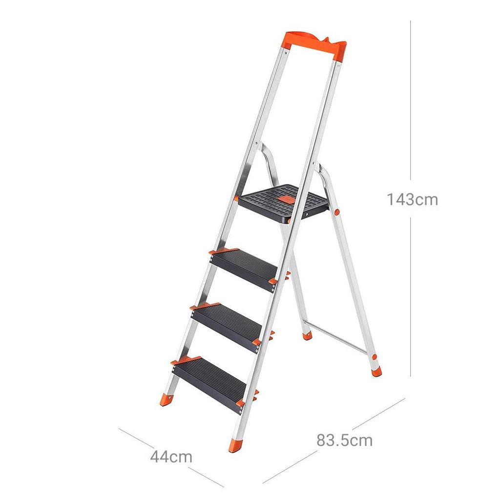 Échelle 4 marches en aluminium escabeau largeur de la marche 12 cm pliable plateau à outil pieds antidérapants capacité de charge 150 kg noir 12_0001919 - Helloshop26