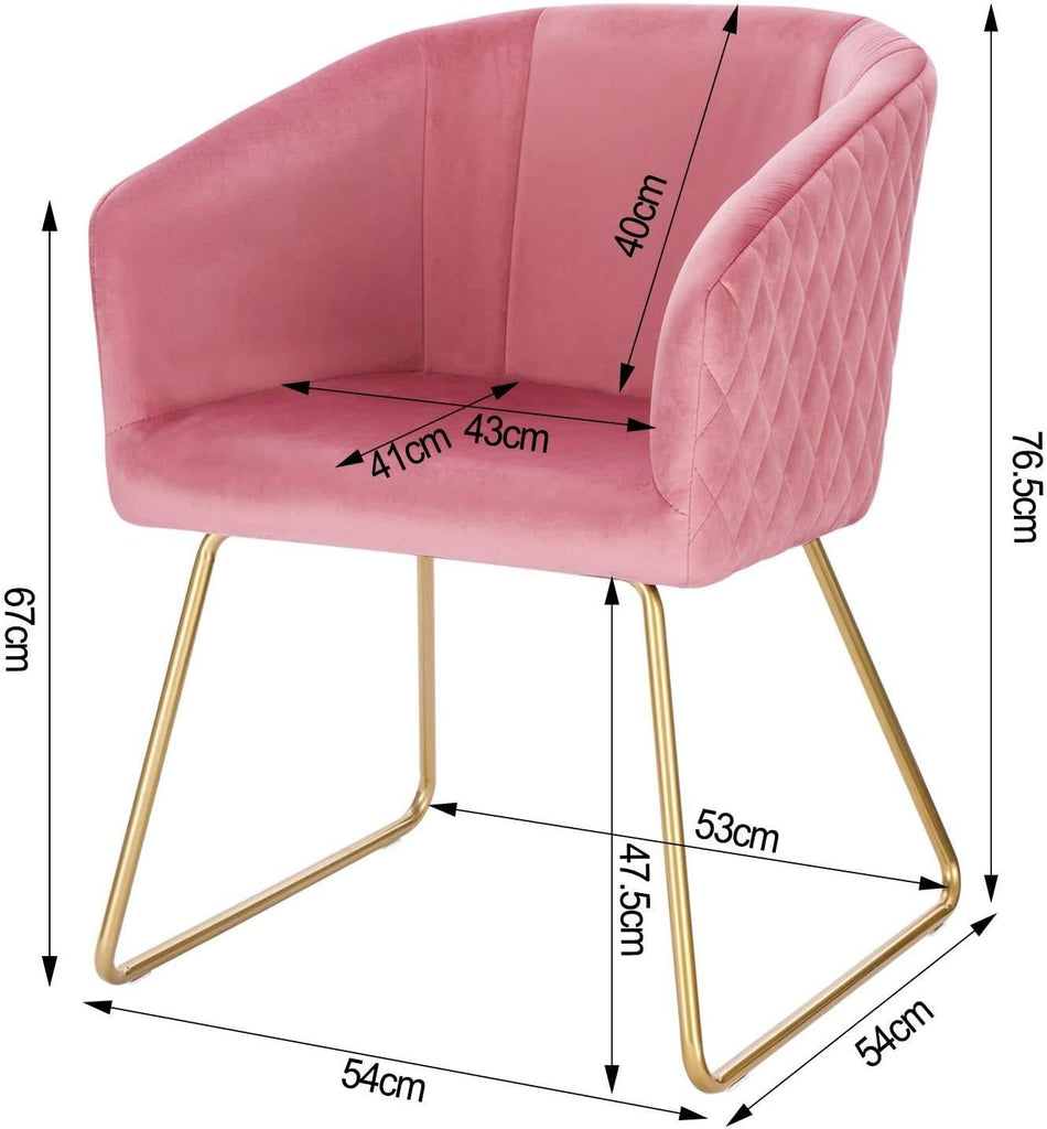 Chaise de salle à manger avec accoudoirs en velours et métal rose 19_0000165 - Helloshop26