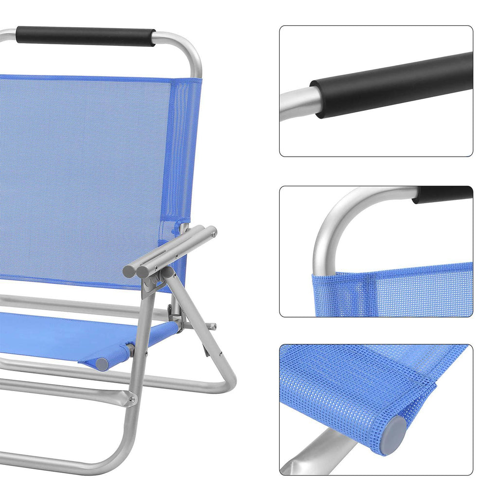 Chaise de plage portable siège d’extérieur pliable dossier réglable sur 4 positions avec accoudoirs tissu respirant et confortable charge 150 kg bleu gcb65bu 12_0001547 - Helloshop26