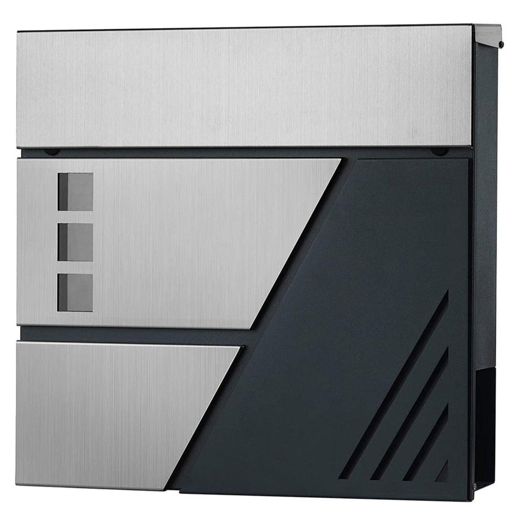 Boîte aux lettres murale avec fenêtres de visualisation en acier inoxydable pour portail porte d'entrée avec serrure et clés argent et gris anthracite 12_0001888 - Helloshop26