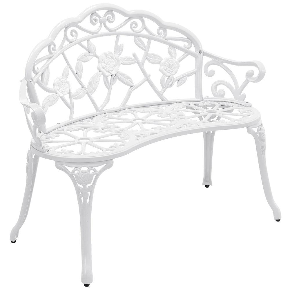 Banc chaise siège de jardin fonte résistant aux intempéries 100 cm blanc 03_0001007 - Helloshop26