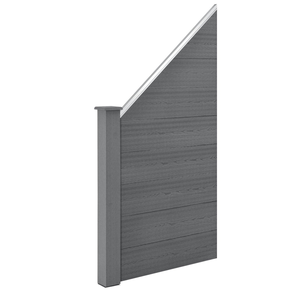 Clôture brise vue brise vent bois composite (WPC) quadratique et oblique 183 x 799 cm gris 03_0001461 - Helloshop26