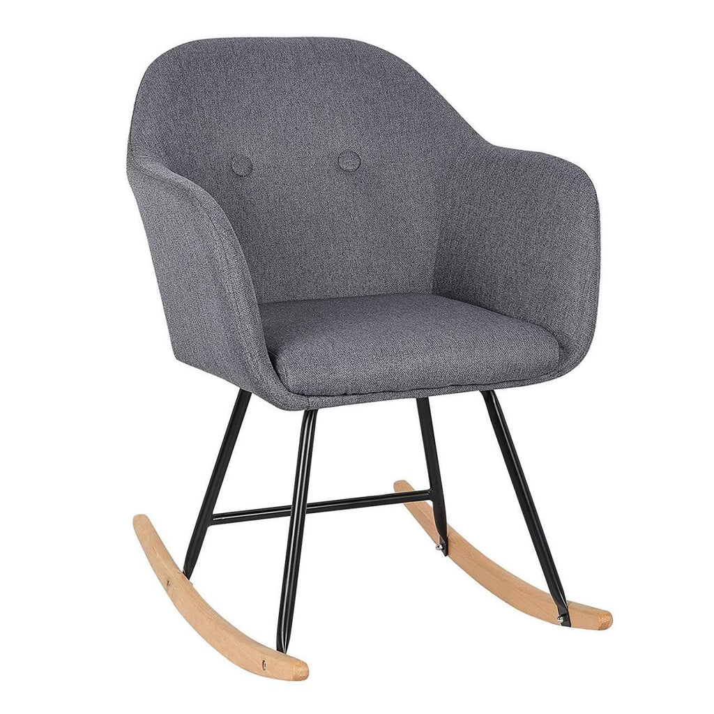 Chaise à bascule pieds en acier fauteuil à bascule lounge assise en lin gris foncé 19_0000516 - Helloshop26
