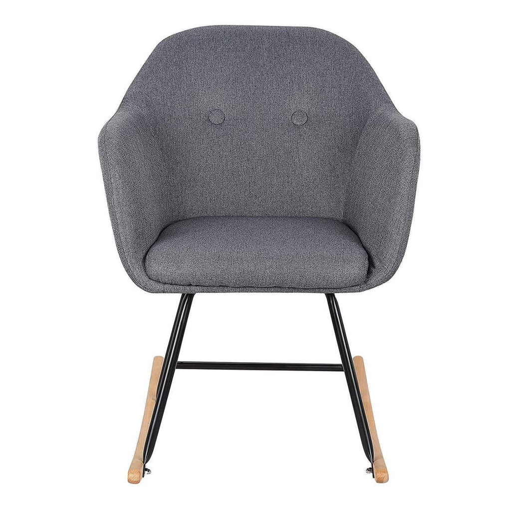 Chaise à bascule pieds en acier fauteuil à bascule lounge assise en lin gris foncé 19_0000516 - Helloshop26