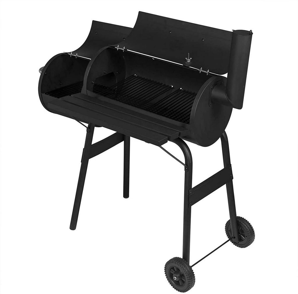 Barbecue chariot à charbon de bois 2 compartiments avec roues de transport noir 19_0000937 - Helloshop26