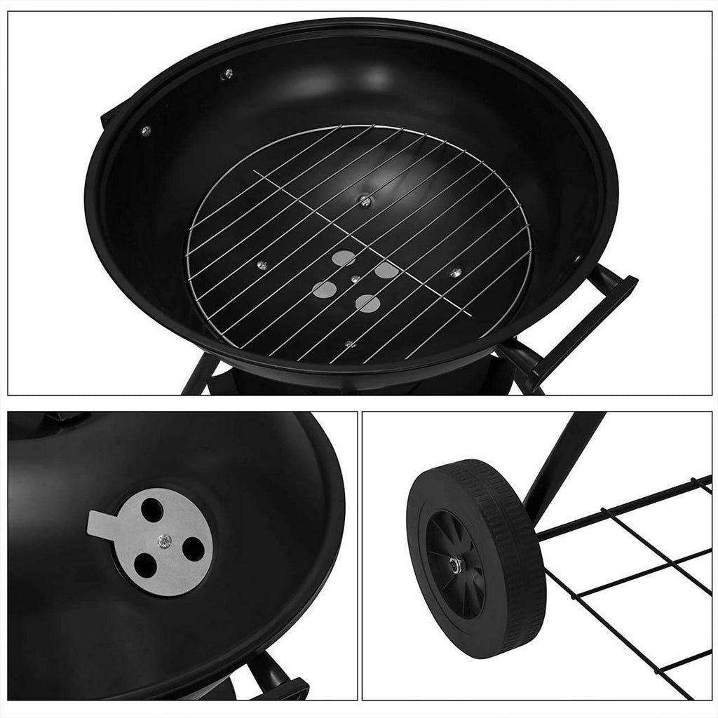 Barbecue à charbon de bois avec roues pour camping de jardin, noir 19_0000941 - Helloshop26