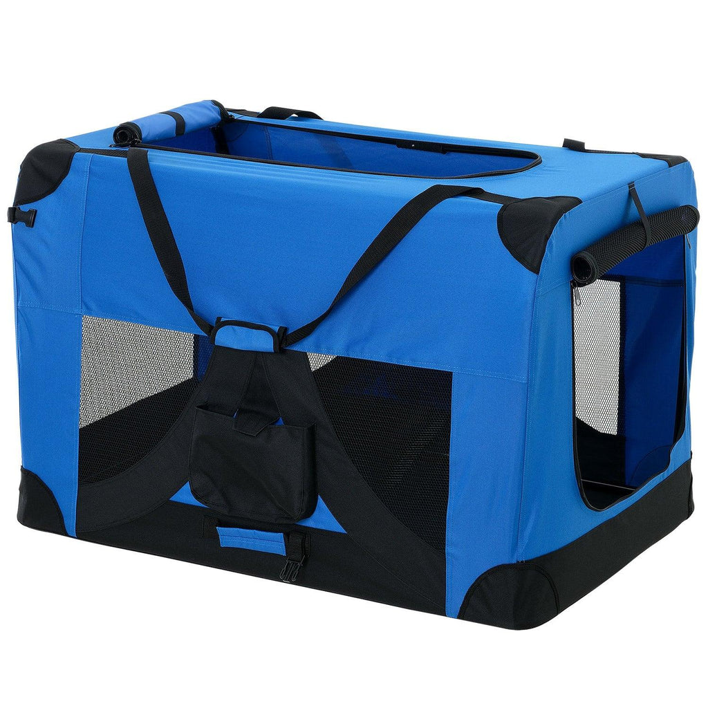 Cage de transport pour chien box chenil polyester pliant taille M bleu 03_0001220 - Helloshop26