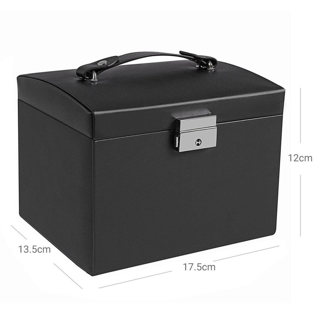 Boîte à bijoux mallette à bijoux coffret à bijoux de voyage organisateur de bijoux portable avec 2 tiroirs miroir serrure et clés verrouillable 17,5 x 13 5 x 12 cm noir 12_0002111 - Helloshop26