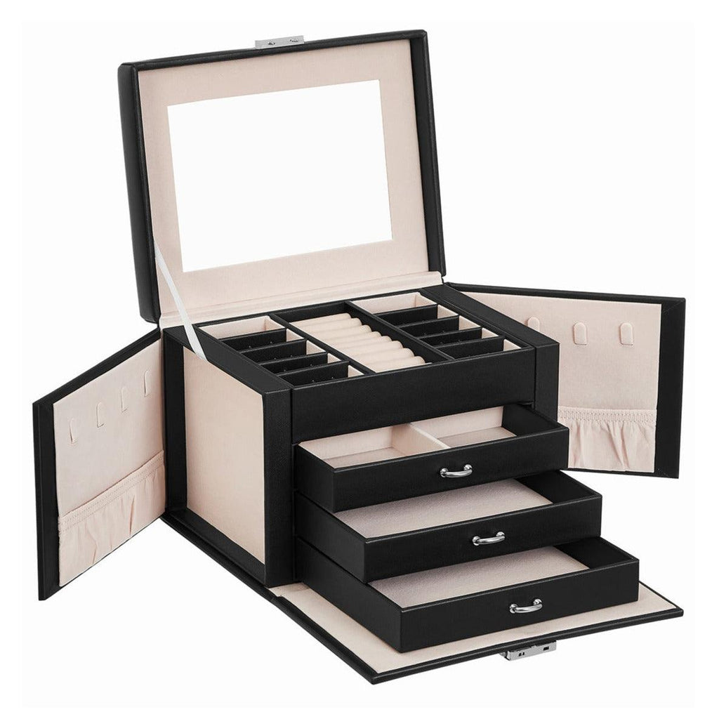 Boîte à bijoux coffre bijoux rangement beauté 4 niveaux organisateur avec plateaux revêtement velours noir 12_0002118 - Helloshop26