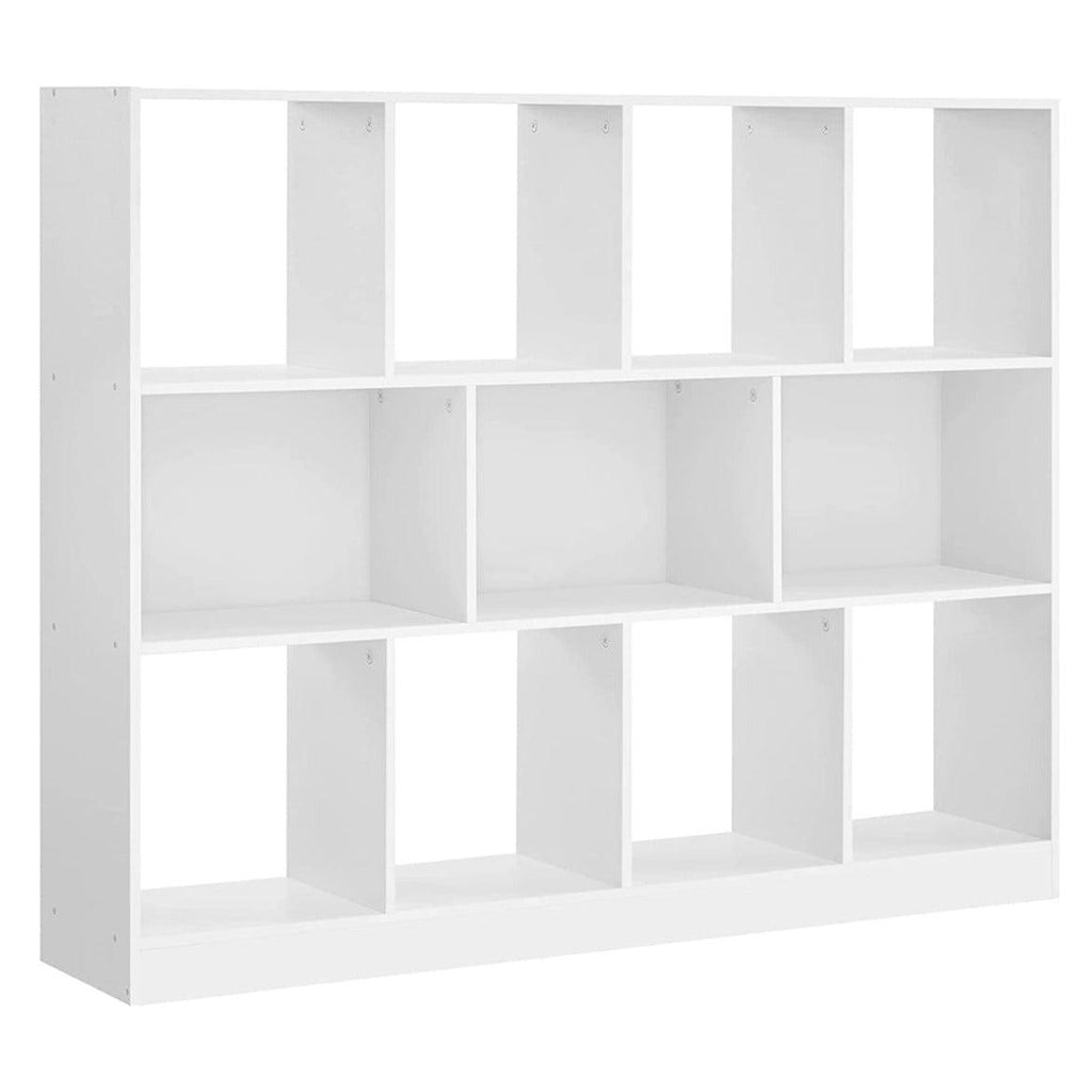 bibliothèque étagère rangement meuble pour dossier avec 8 casiers ouvert et 3 compartiments pour bureau chambre salon 126 cm blanc 12_0003486 - Helloshop26