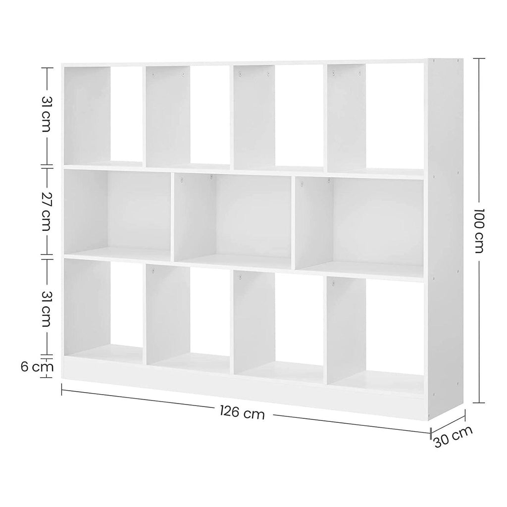 bibliothèque étagère rangement meuble pour dossier avec 8 casiers ouvert et 3 compartiments pour bureau chambre salon 126 cm blanc 12_0003486 - Helloshop26