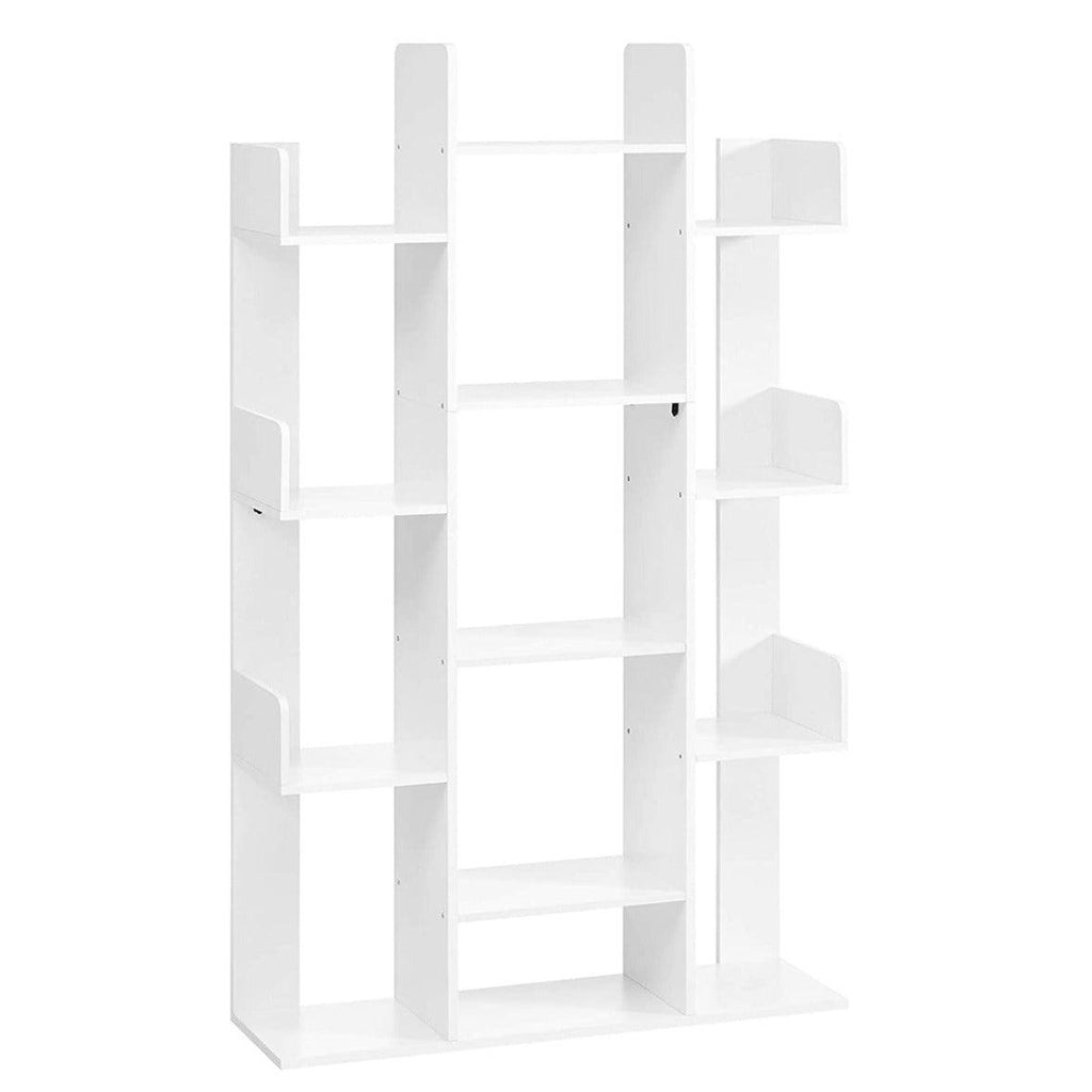 Bibliothèque arbre étagère à 13 compartiments meuble de rangement 86 x 25 x 140 cm avec coins arrondis et rebords blanc 12_0001464 - Helloshop26