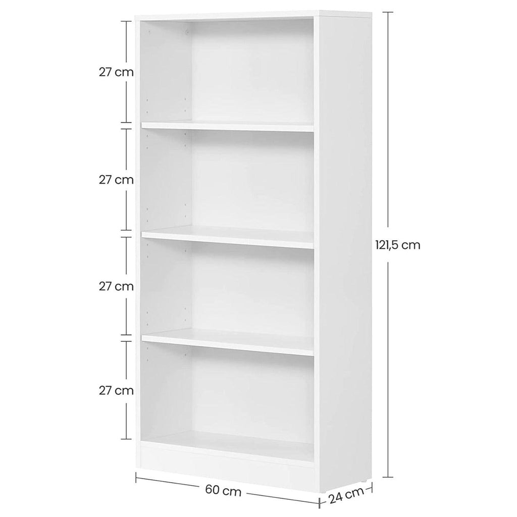 Bibliothèque DVD étagère à 4 niveaux meuble de rangement avec étagères réglables en hauteur pour salon chambre bureau 121,5 cm blanc 12_0001462 - Helloshop26
