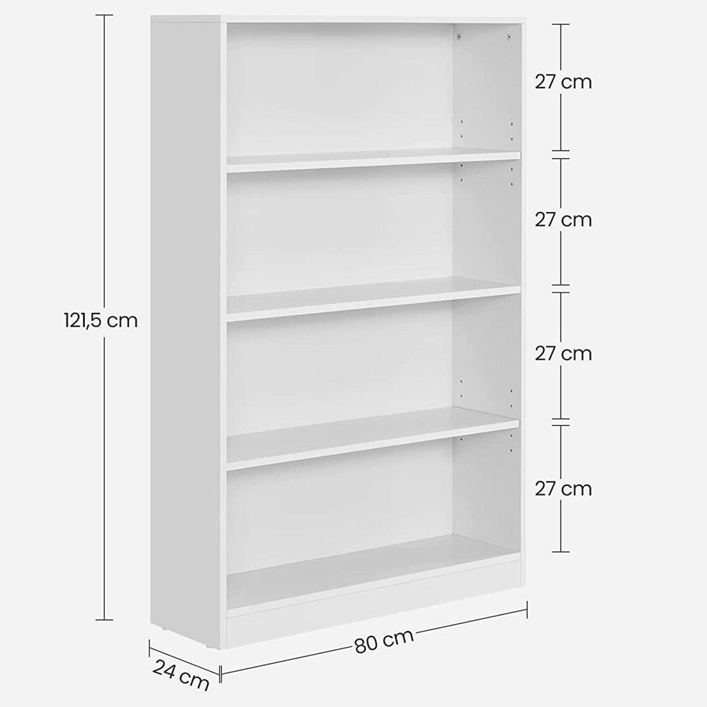 Bibliothèque étagère à 4 niveaux meuble de rangement avec étagères réglables en hauteur pour salon chambre bureau 80 x 24 x 121,5 cm blanc 12_0003484 - Helloshop26