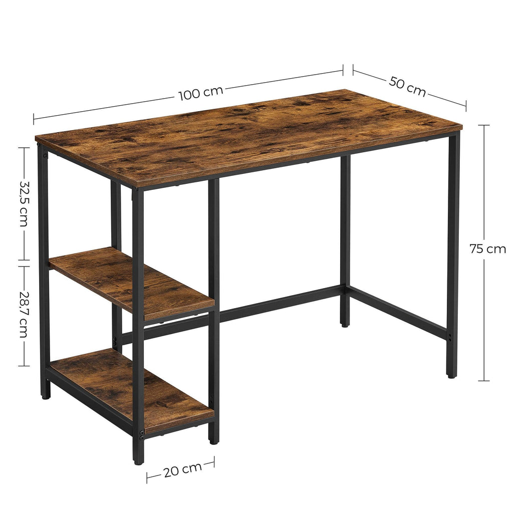Bureau table informatique table d’étude avec étagère à 2 niveaux à gauche ou à droite pour bureau salon cadre en métal style industriel marron rustique et noir 12_0001296 - Helloshop26