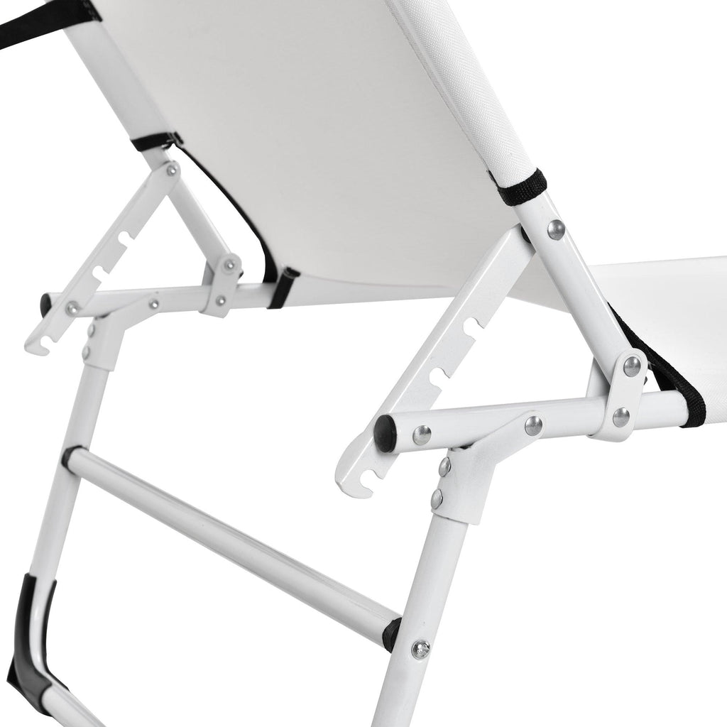 Bain de soleil transat chaise longue pliable avec pare-soleil acier pvc polyester 187 cm blanc 03_0000986 - Helloshop26