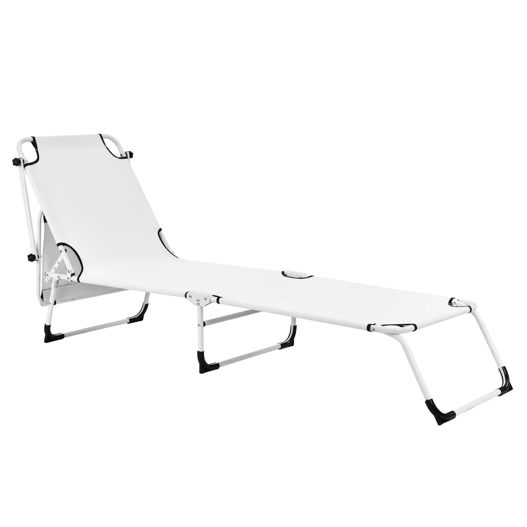 Bain de soleil transat chaise longue pliable avec pare-soleil acier pvc polyester 187 cm blanc 03_0000986 - Helloshop26