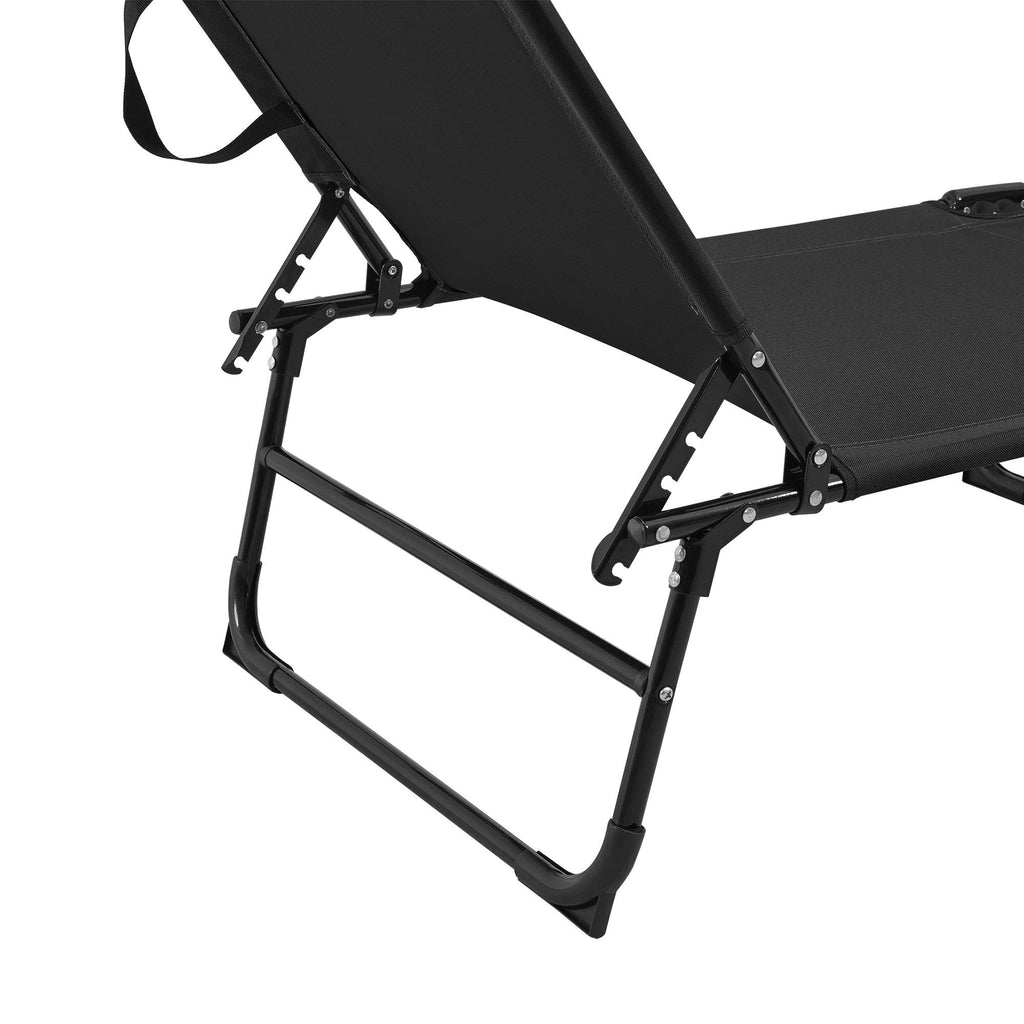 Bain de soleil transat chaise longue pliable avec pare-soleil acier PVC polyester 187 cm noir 03_0000990 - Helloshop26