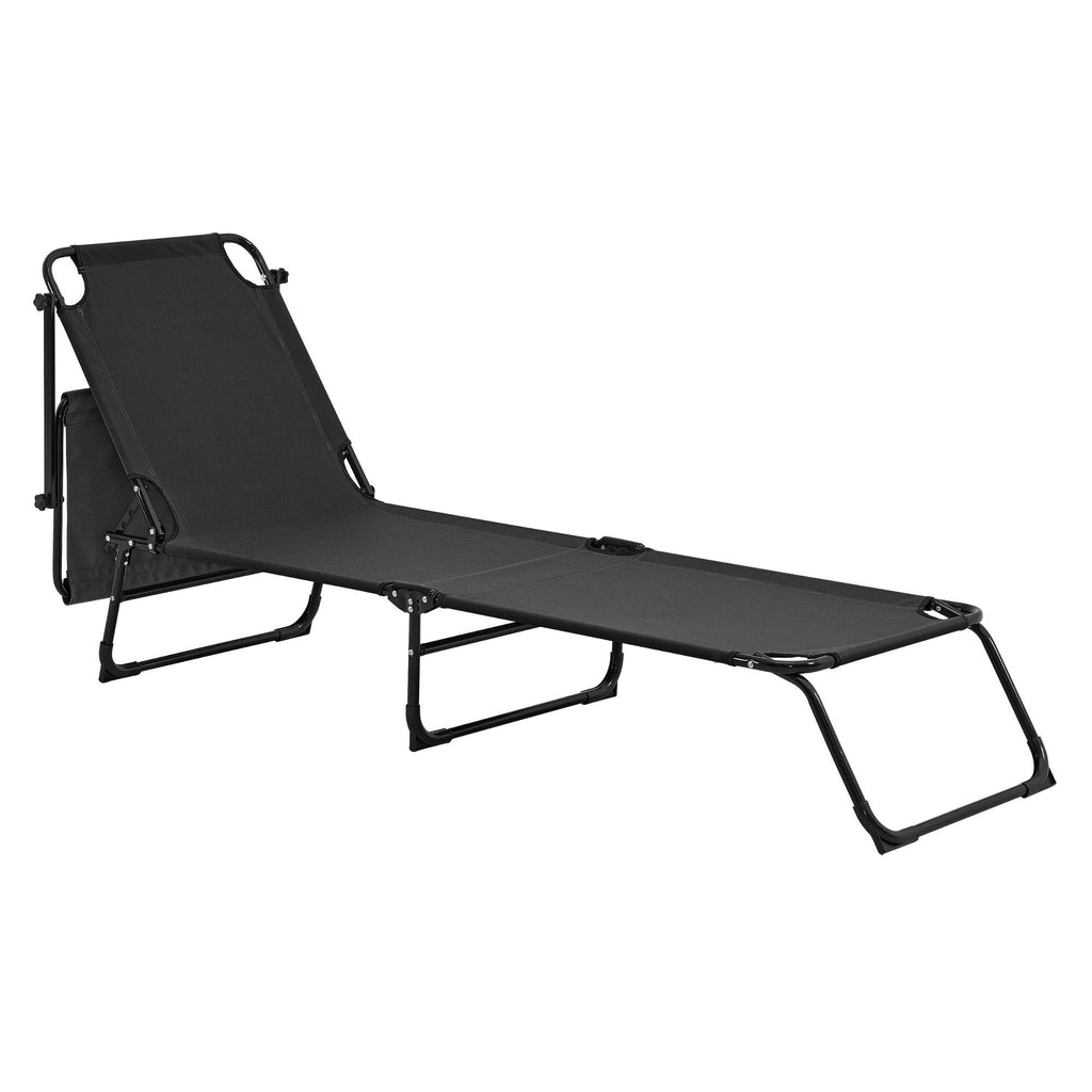 Bain de soleil transat chaise longue pliable avec pare-soleil acier PVC polyester 187 cm noir 03_0000990 - Helloshop26