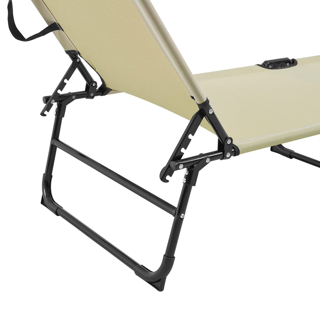 Bain de soleil transat chaise longue pliable avec pare-soleil acier PVC polyester 187 cm crème 03_0000987 - Helloshop26