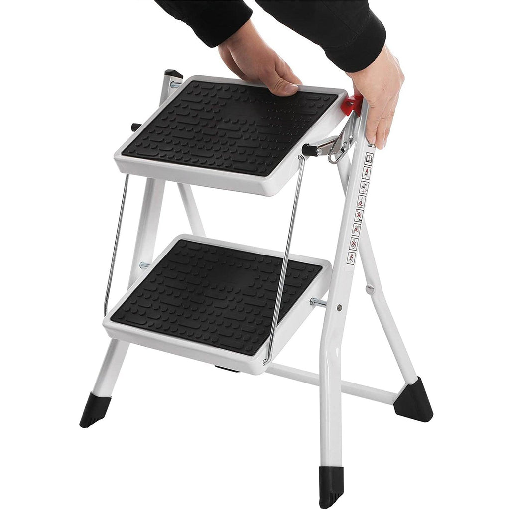 Échelle marchepied pliante 2 marches antidérapant en acier fini en poudre 150 kg capacité vérifié et certifié 12_0002714 - Helloshop26
